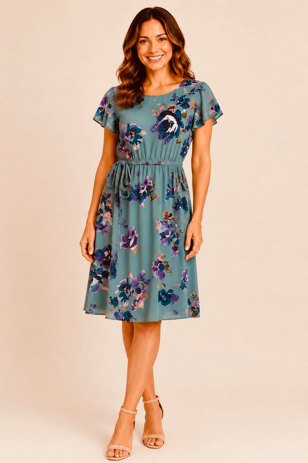 Dusty Blue Floral Print Dress