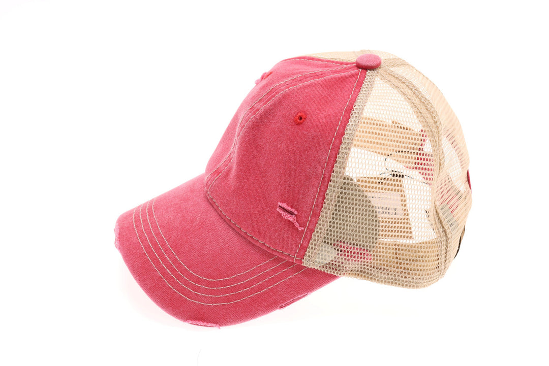 Washed Mesh Back Cotton Classic CC Ballcap - Red