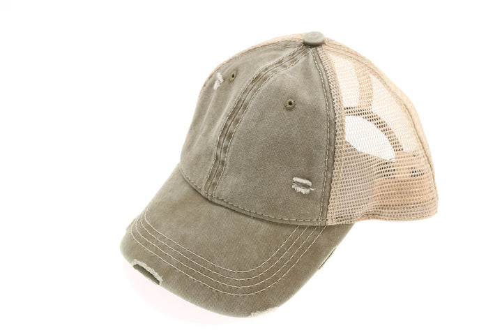 Washed Mesh Back Cotton Classic CC Ballcap - Olive