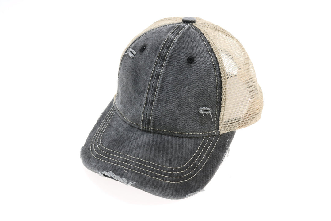 Washed Mesh Back Cotton Classic CC Ballcap - Black