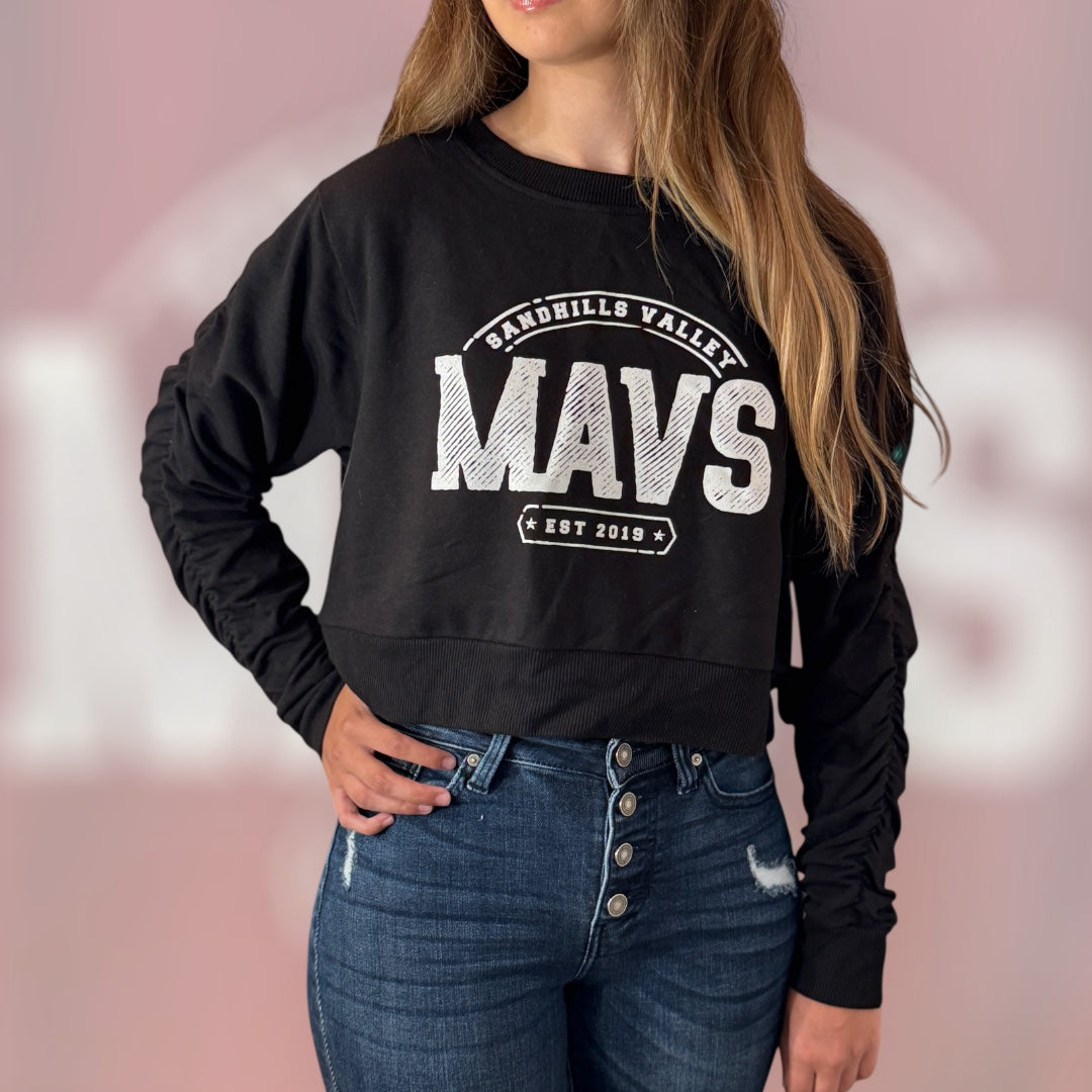 Lady Mavericks Cropped Crew Sweatshirt w/ Gathered Sleeves - Mavs Vintage Design