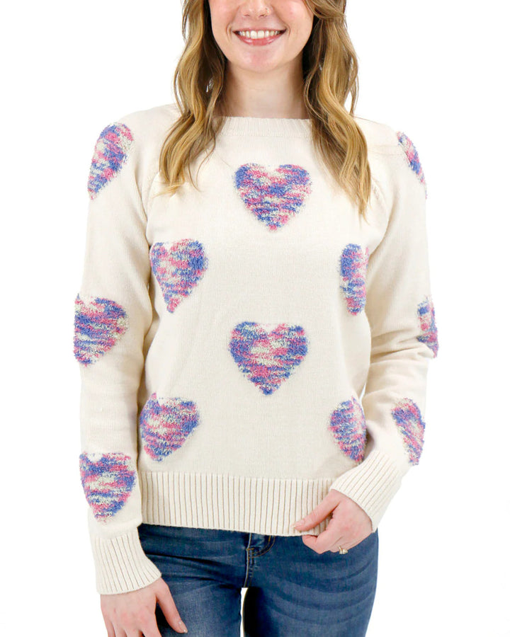 Grace and Lace Be Mine Knit Heart Sweater - Cream/Multi