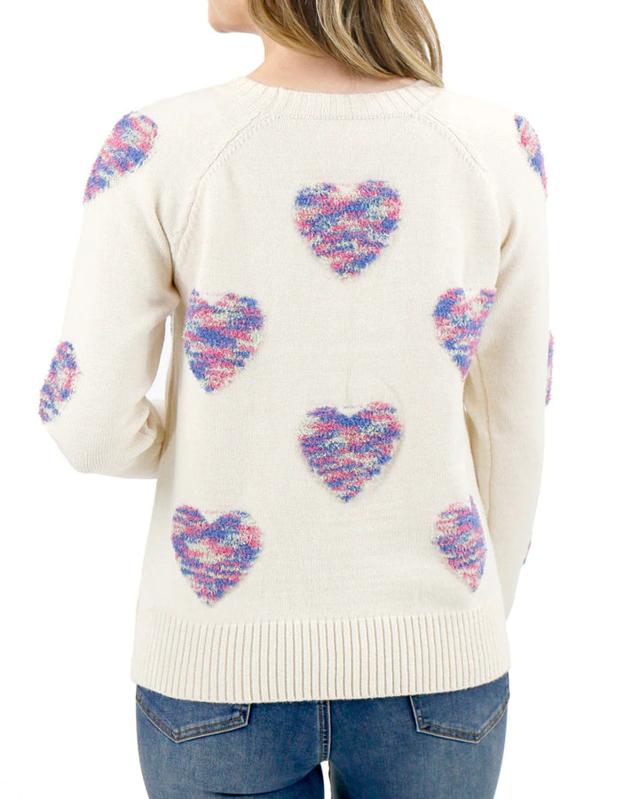 Grace and Lace Be Mine Knit Heart Sweater - Cream/Multi