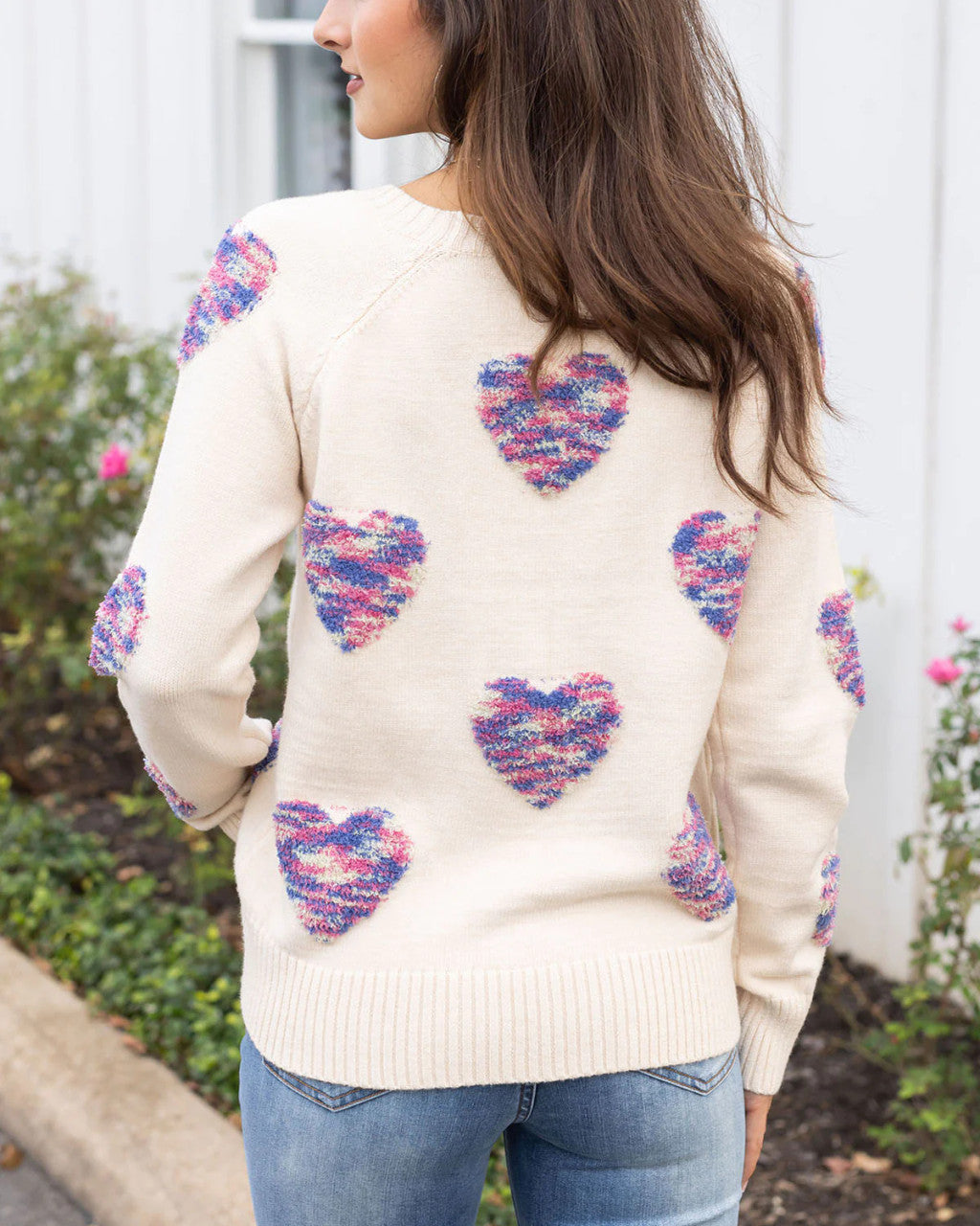 Grace and Lace Be Mine Knit Heart Sweater - Cream/Multi