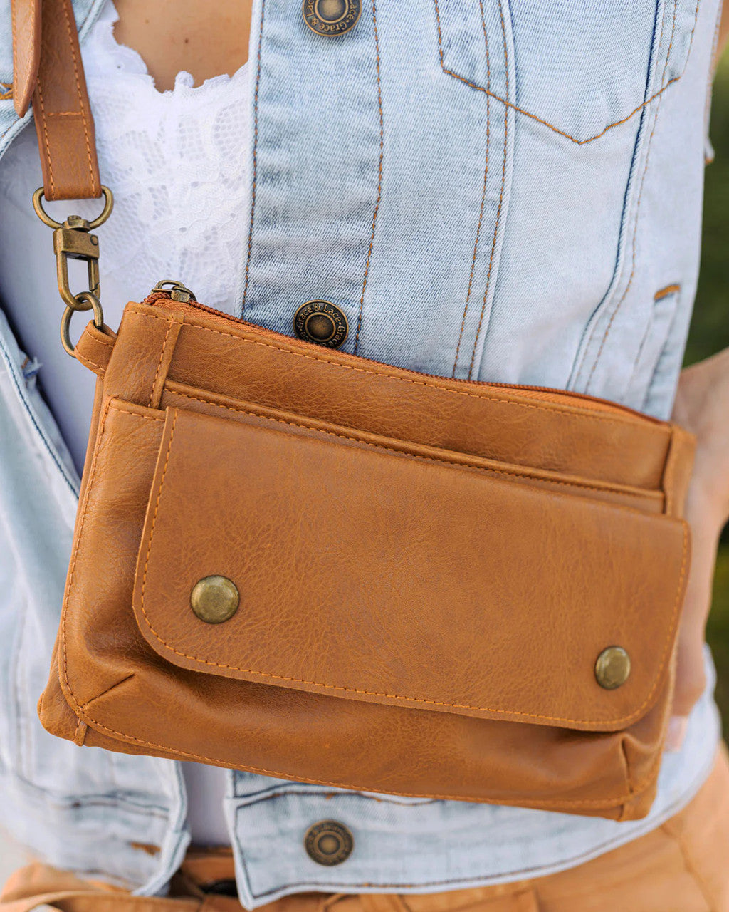 Grace and Lace- Vegan Leather Essentials Belt Bag in Cognac