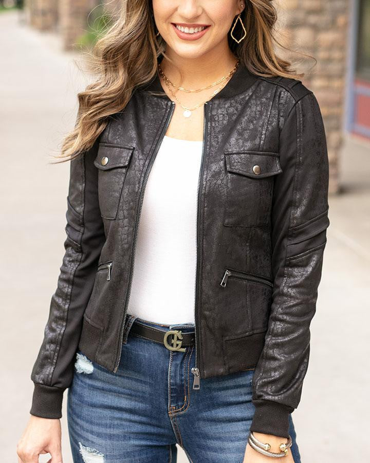 Grace and Lace Leather Look Biker Jacket