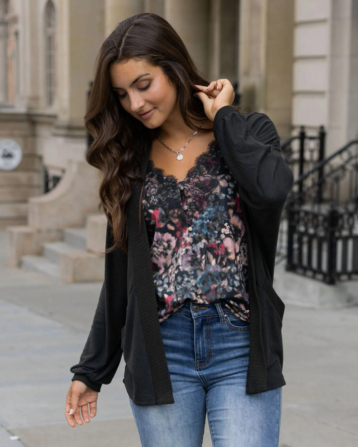 Grace and Lace- Buttery Soft Black Cocoon Cardi