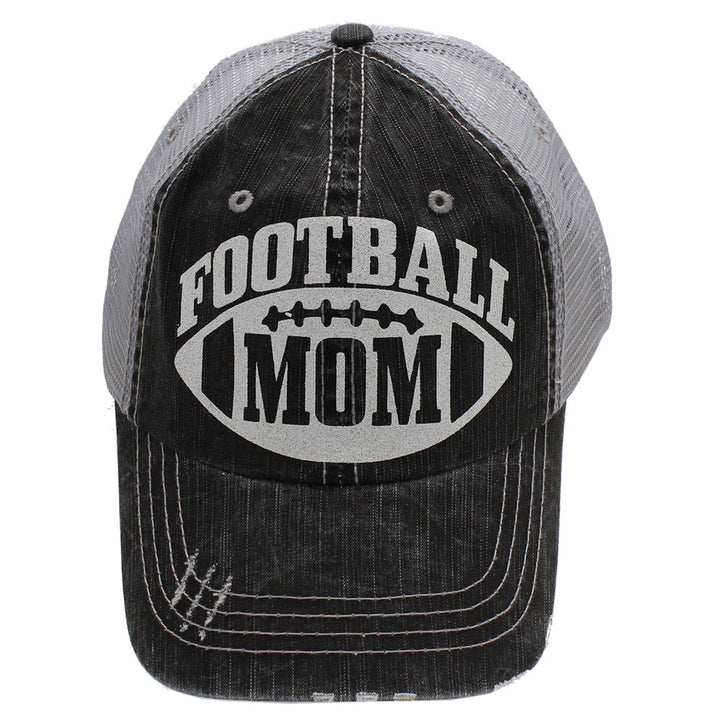 Football Mom - Distressed Grey Trucker Cap