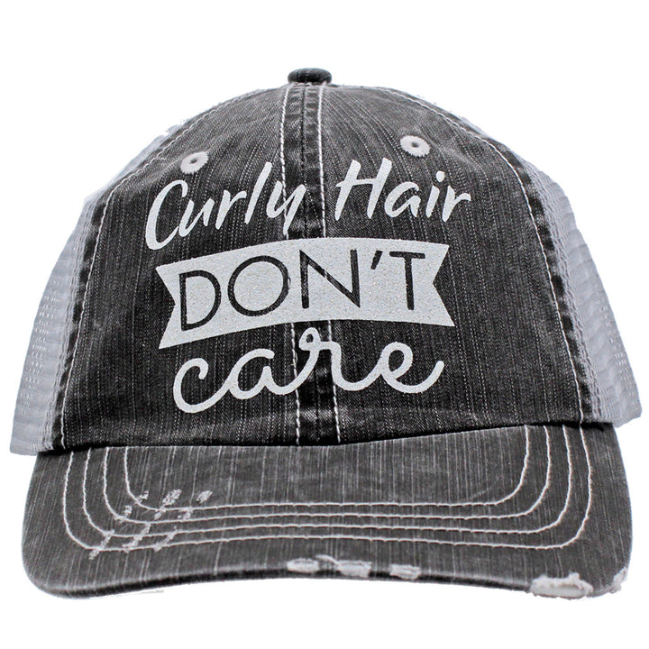 Curly Hair Don't Care - Distressed Grey Trucker Cap