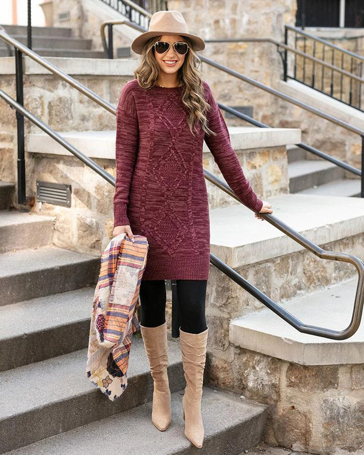 Grace and Lace Sweater Dress - Wine