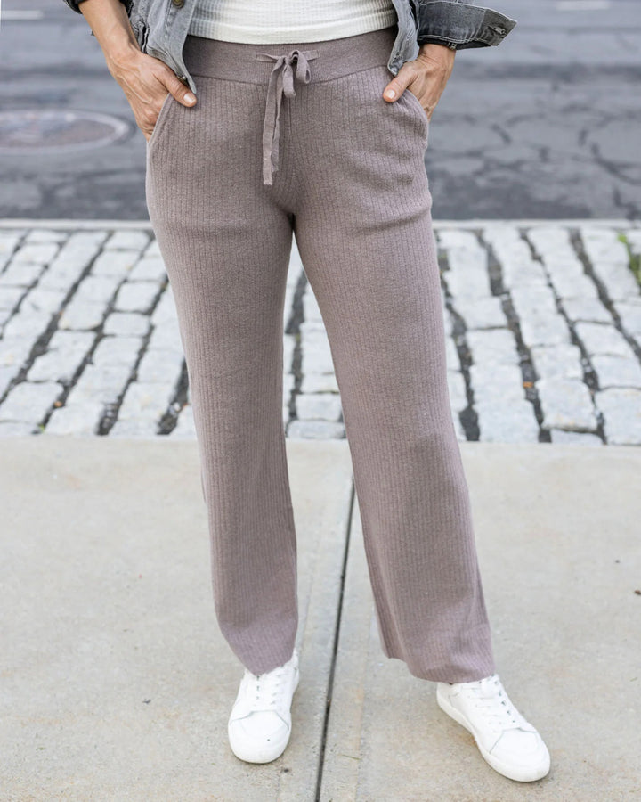 Grace and Lace- Classic & Cozy Ribbed Sweater Pants - Almondine