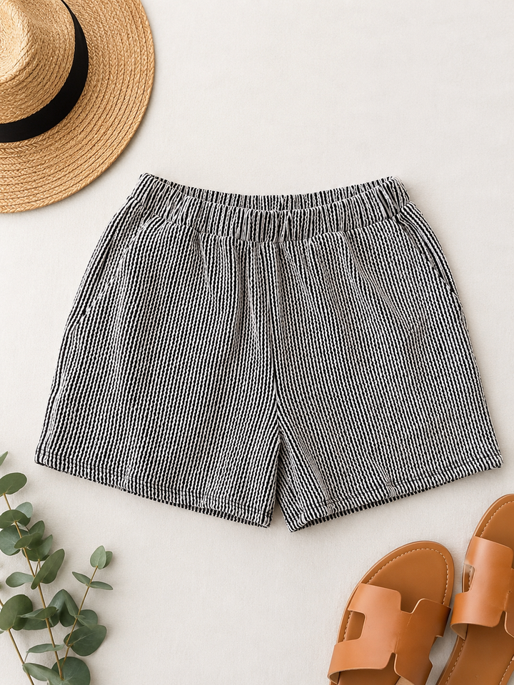 RIBBED TEXTURED LOUNGE SHORTS - Ivory/White