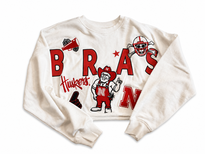 Nebraska Patched Up Cropped Longsleeve - White
