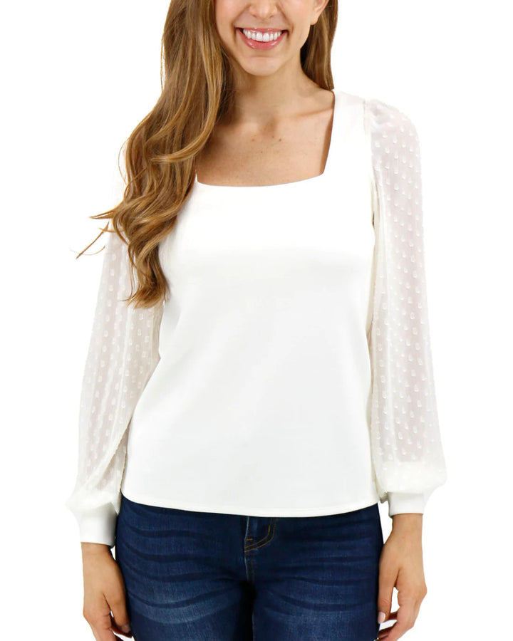 Grace and Lace- Luxe Knit Ivory Square Neck Long Sleeve Top