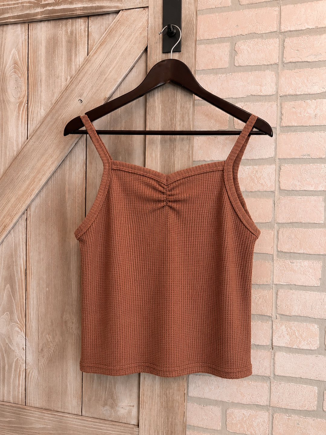 Waffle Knit Sweetheart Crop Tank - Chocolate