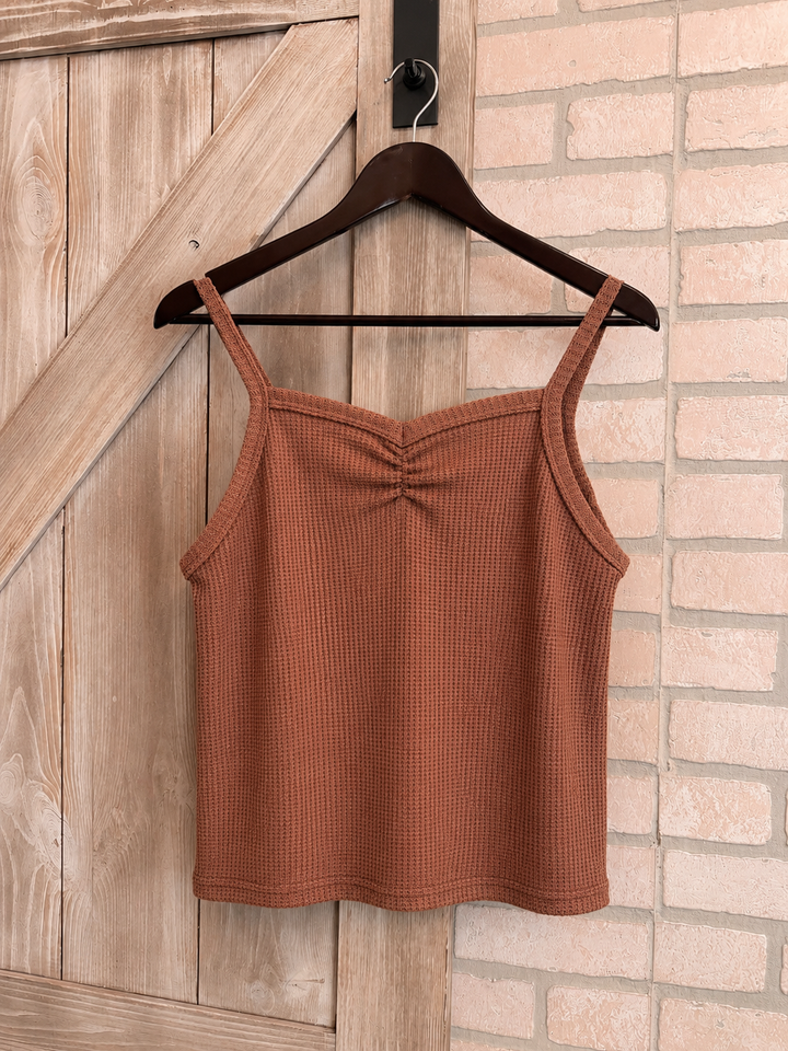 Waffle Knit Sweetheart Crop Tank - Chocolate