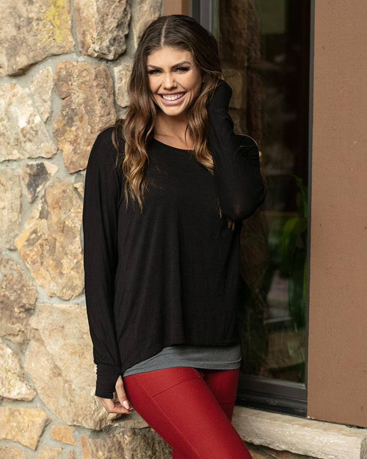 Grace and Lace Easy Slub Lounge Top - Black (MADE IN USA)