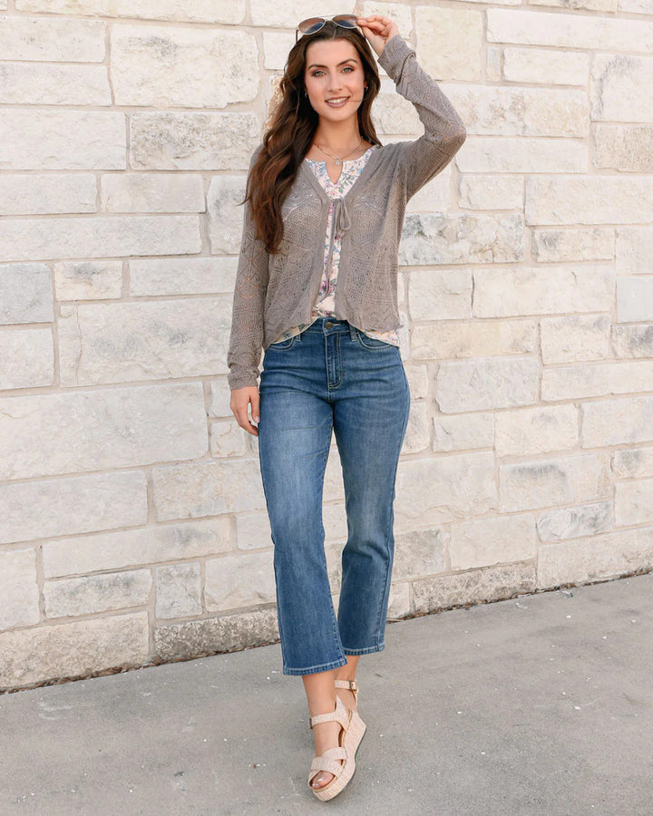 Grace and Lace- Mel's Fave Non Distressed Straight Leg Cropped Denim in Vintage Mid-Wash