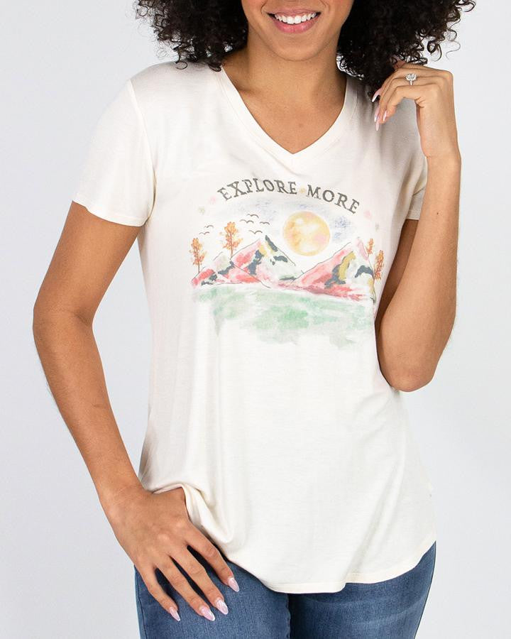 Grace and Lace Perfect V-Neck Graphic Tee - Explore More