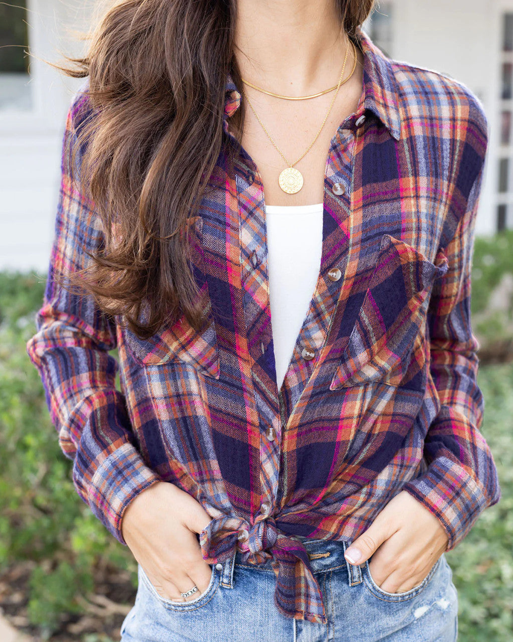 Grace and Lace Favorite Button Up Plaid - Mixed Jewel