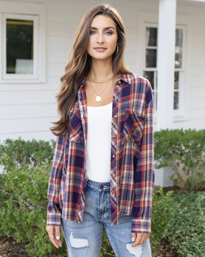 Grace and Lace Favorite Button Up Plaid - Mixed Jewel