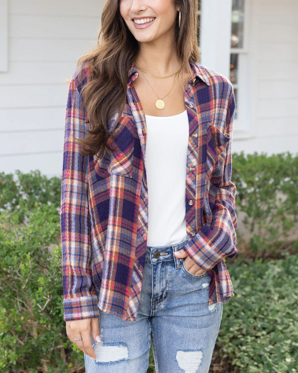 Grace and Lace Favorite Button Up Plaid - Mixed Jewel