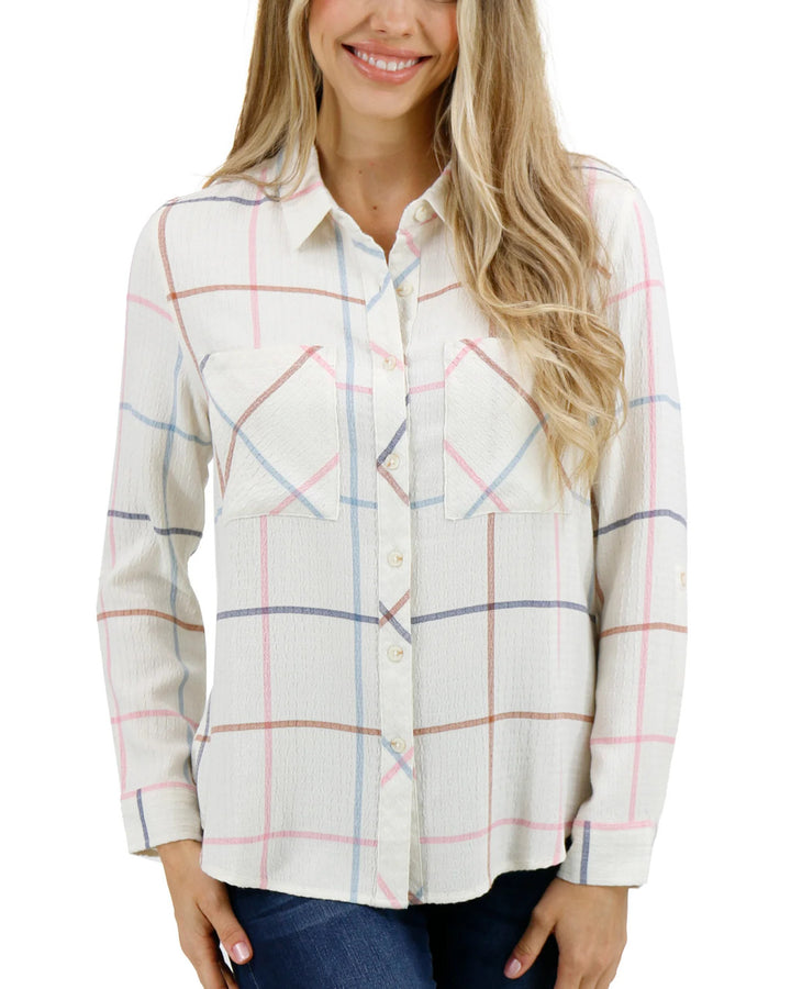 Grace and Lace - Favorite Button Up Top - Multi Windowpane