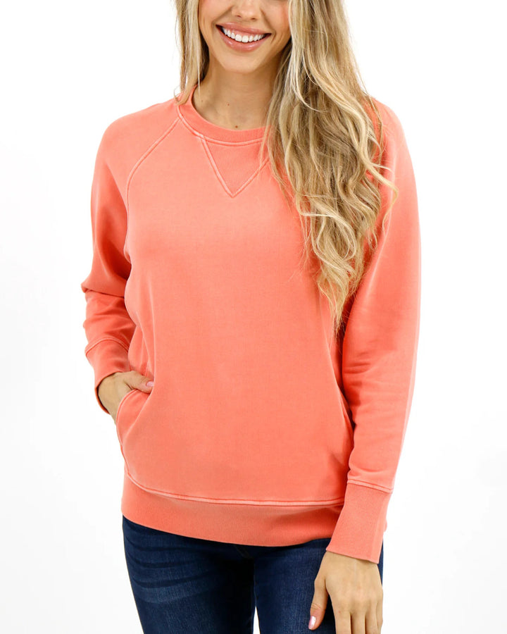 Grace and Lace Favorite Washed Pocket Sweatshirt - Bright Peach