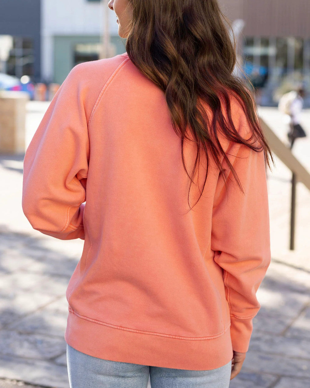 Grace and Lace Favorite Washed Pocket Sweatshirt - Bright Peach