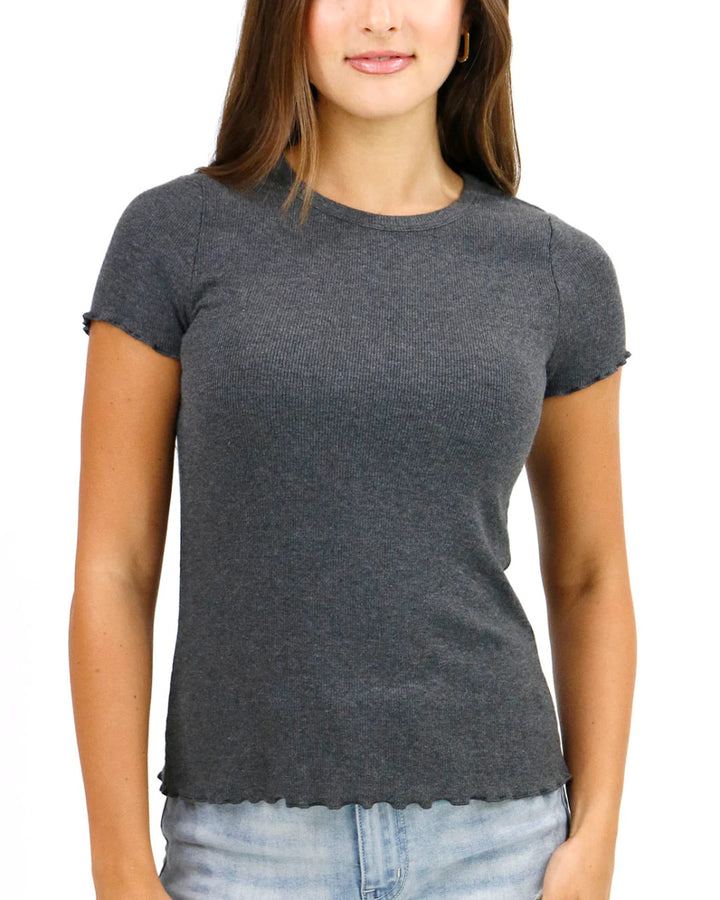 Grace and Lace- Fitted Ribbed Tee in Charcoal