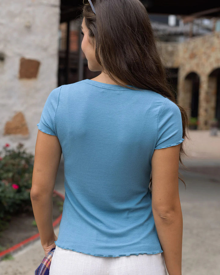 Grace and Lace- Fitted Ribbed Tee in Ocean Blue