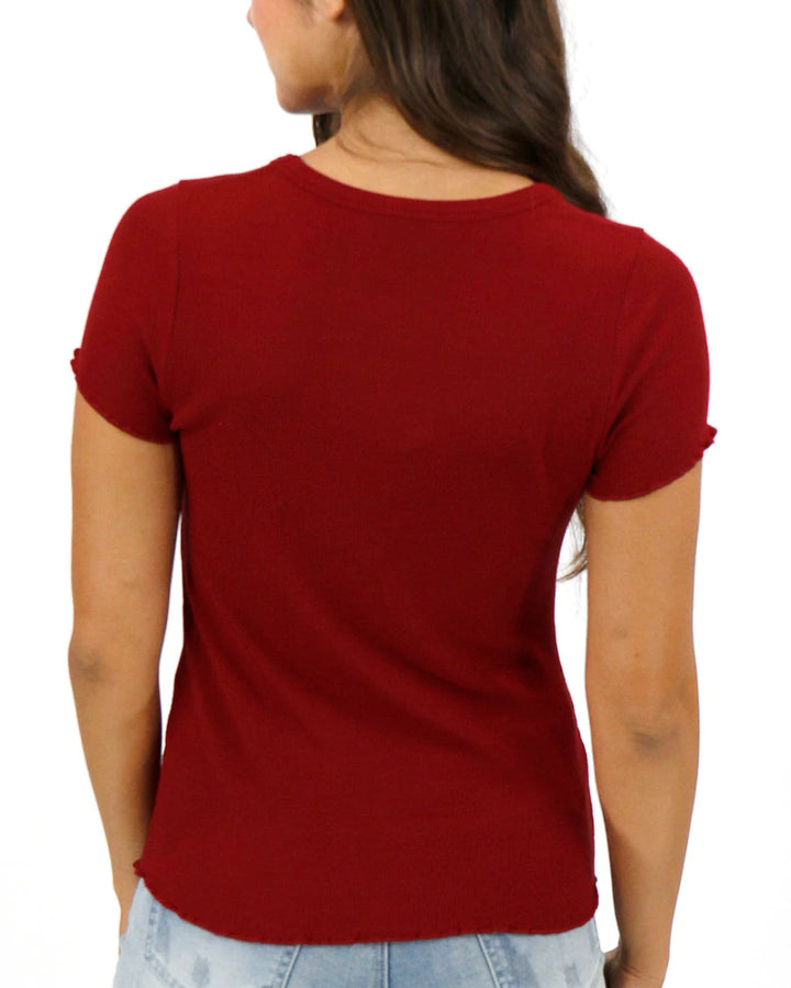 Grace and Lace- Fitted Ribbed Tee in Ruby