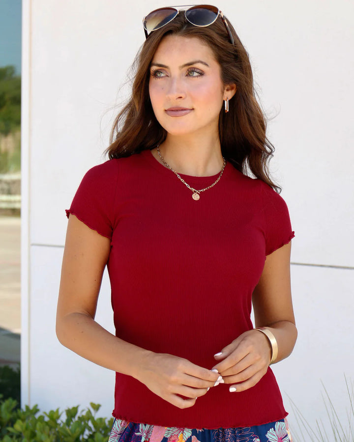 Grace and Lace- Fitted Ribbed Tee in Ruby