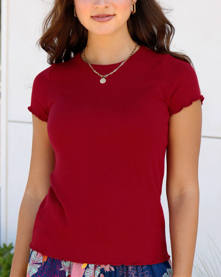 Grace and Lace- Fitted Ribbed Tee in Ruby