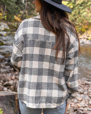 Grace and Lace Flannel Neutral Plaid Shacket in Ivory/Black