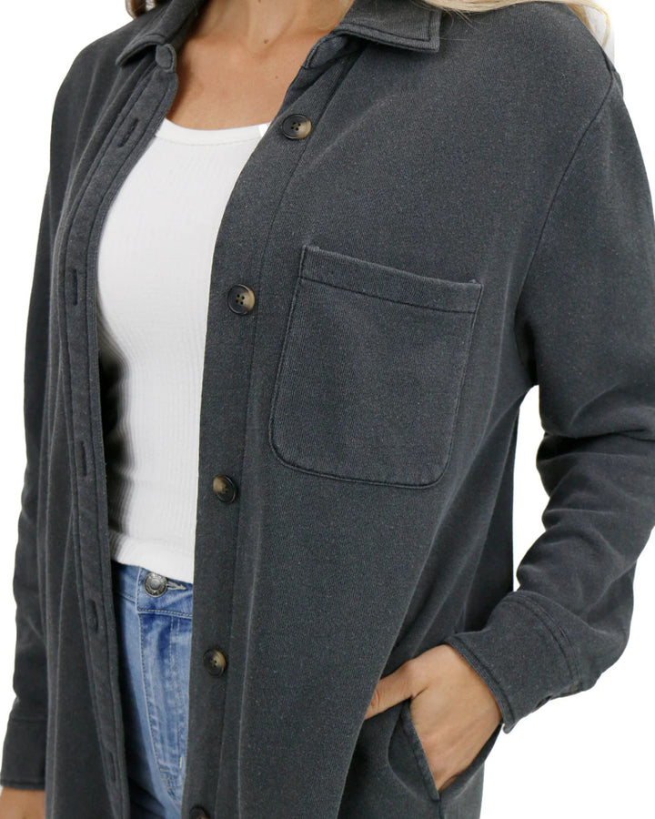 Grace and Lace- Fleetwood Terry Duster Jacket in Washed Dark Grey