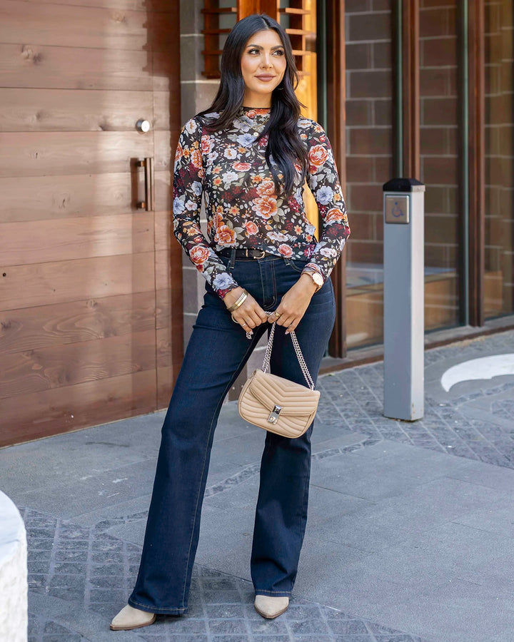 Floral Mesh Top in Fall Floral