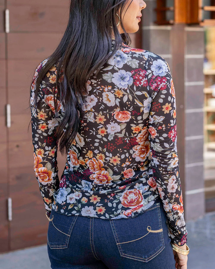 Floral Mesh Top in Fall Floral