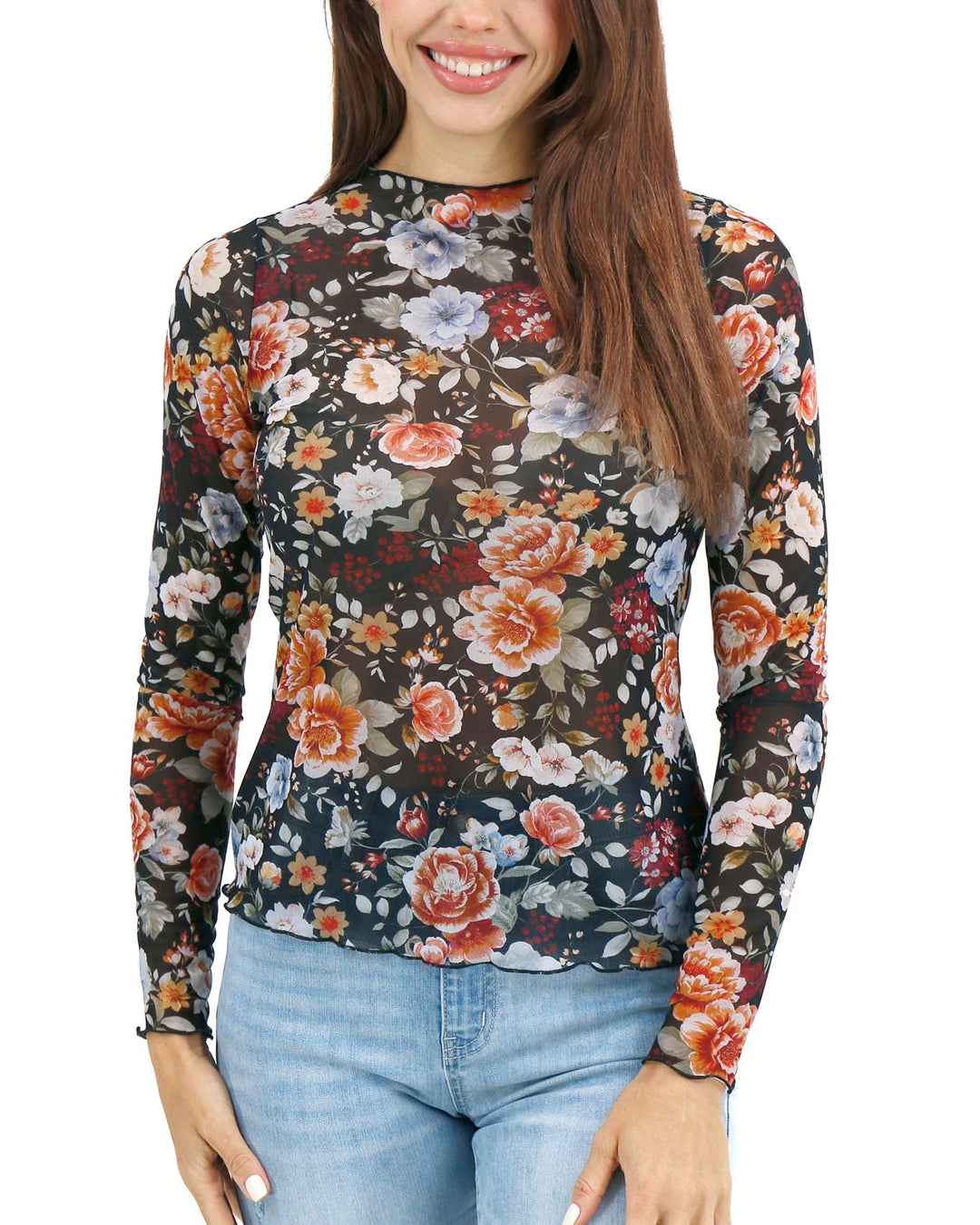 Floral Mesh Top in Fall Floral