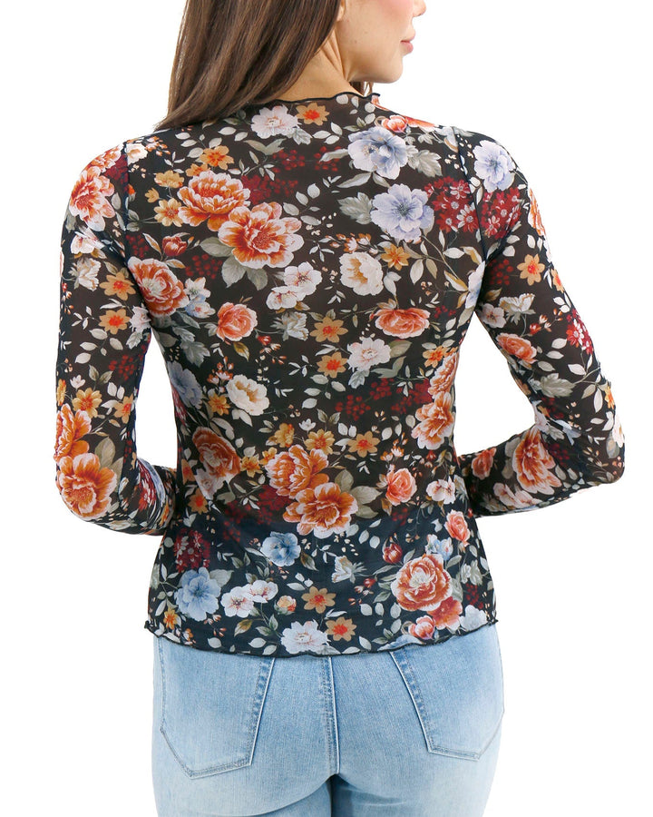 Floral Mesh Top in Fall Floral