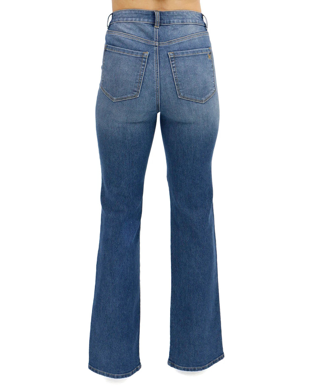 Grace and Lace- Front Slit Aged Mid-Wash Jeans