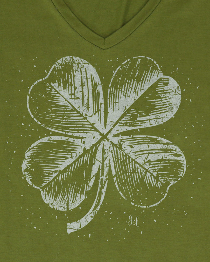 Grace and Lace VIP Favorite Perfect V-Neck Graphic Tee - Four Leaf Clover