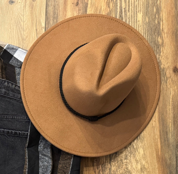 Grace and Lace- Wide Brim Felt Hat in Camel