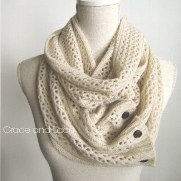 Grace & Lace Nellie Knit Infinity Scarf - Ivory