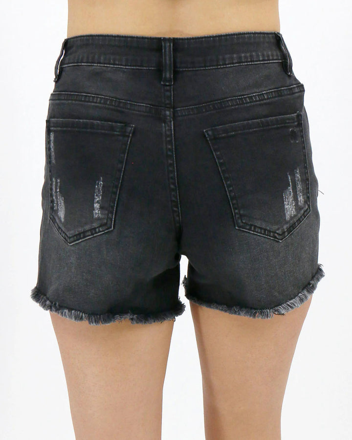 Grace and Lace- Girlfriend Button Fly Denim Shorts - Black