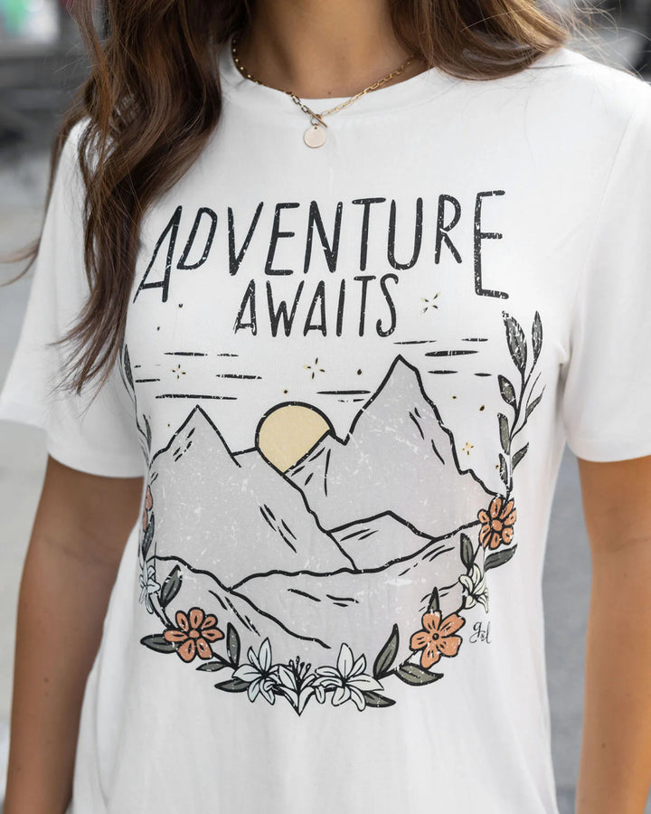 Grace and Lace- Girlfriend Fit Graphic Tee - Adventure Awaits