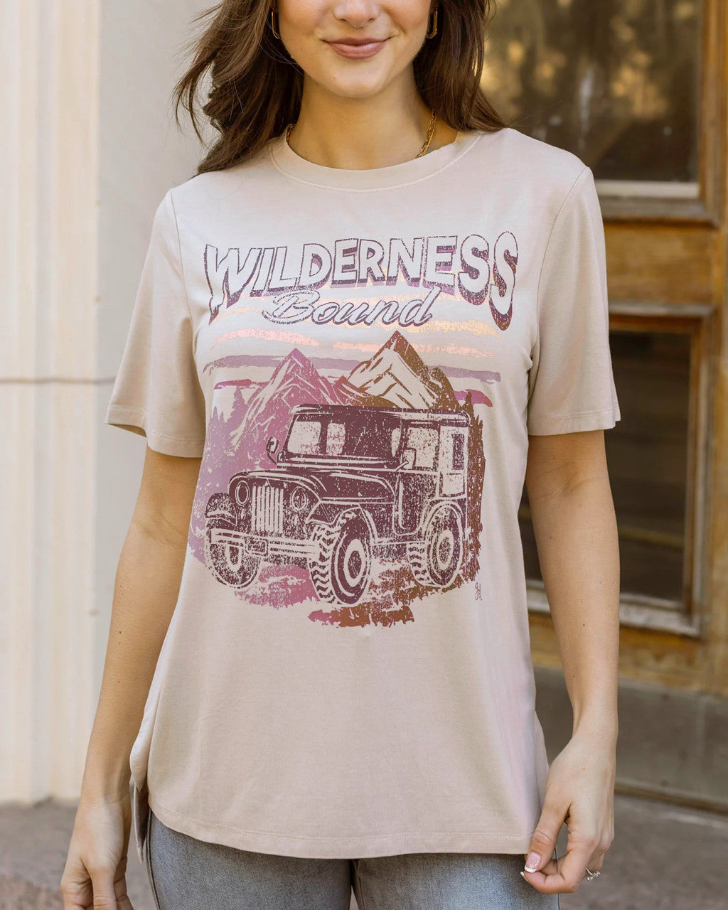 Grace and Lace Side Slit Girlfriend Fit Graphic Tee - Wilderness Bound