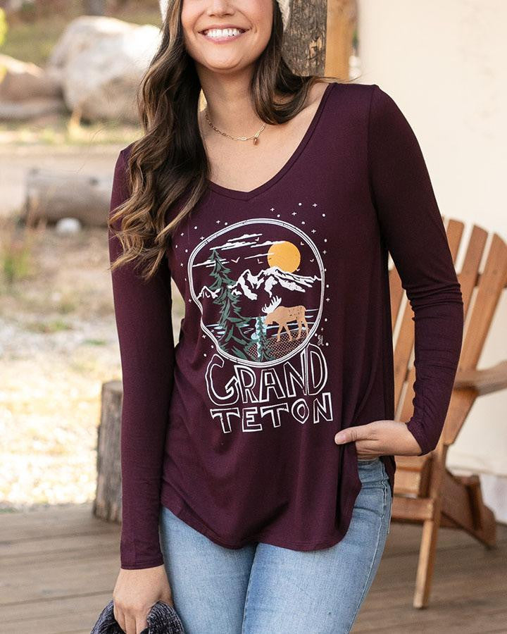 Grace and Lace Graphic Long Sleeve Tee - Grand Teton