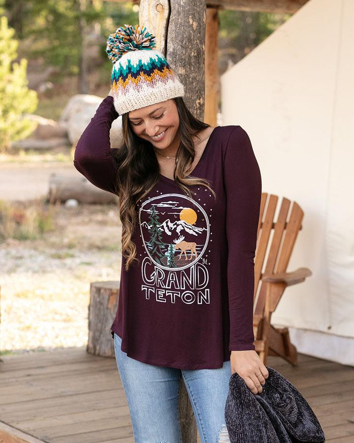 Grace and Lace Graphic Long Sleeve Tee - Grand Teton