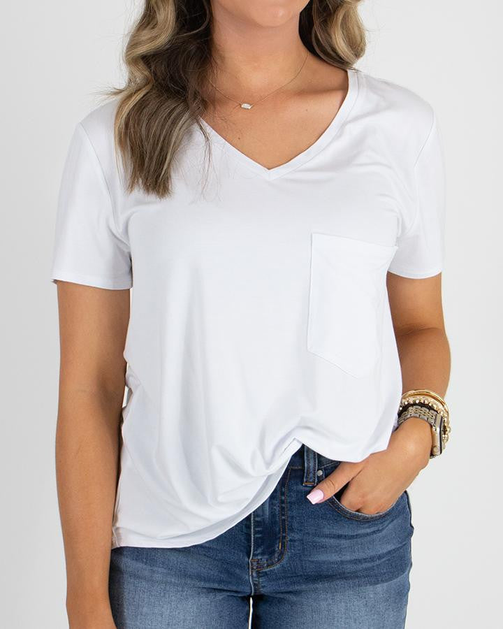 Grace and Lace Perfect Pocket Tee - Heavy Gauge - Bright White